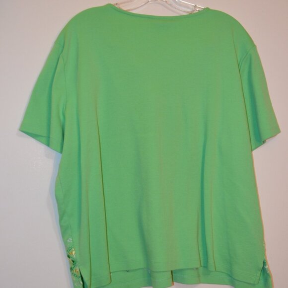 ALFRED DUNNER Green Embroidery V-Neck Crossed Cords Sequences ShortSl Blouse XL - Picture 7 of 8